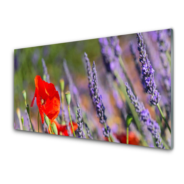 Kitchen Splashback Flowers floral red purple green