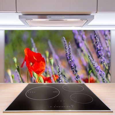 Kitchen Splashback Flowers floral red purple green