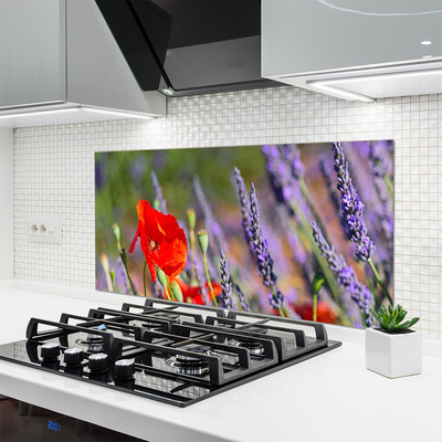 Kitchen Splashback Flowers floral red purple green