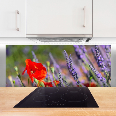 Kitchen Splashback Flowers floral red purple green