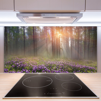 Kitchen Splashback Forest flowers nature pink green brown