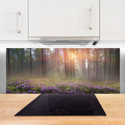 Kitchen Splashback Forest flowers nature pink green brown