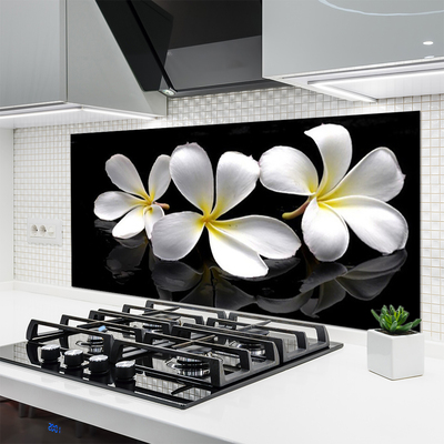 Kitchen Splashback Flowers floral white black