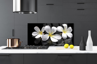 Kitchen Splashback Flowers floral white black