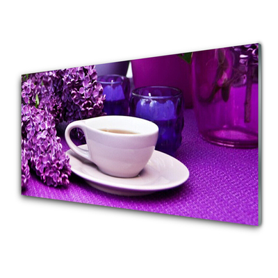 Kitchen Splashback Cup flowers floral white pink purple