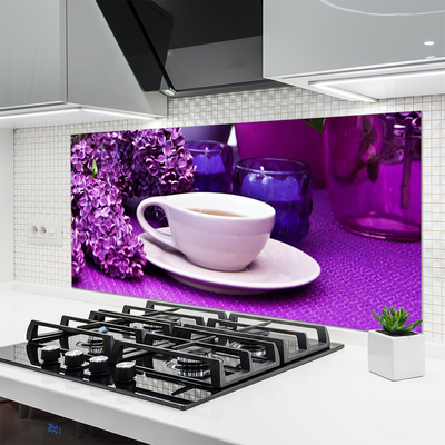 Kitchen Splashback Cup flowers floral white pink purple