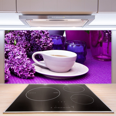 Kitchen Splashback Cup flowers floral white pink purple