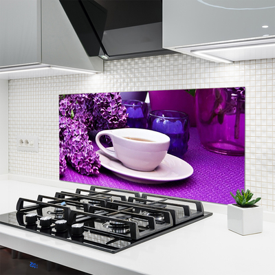 Kitchen Splashback Cup flowers floral white pink purple