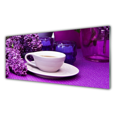 Kitchen Splashback Cup flowers floral white pink purple