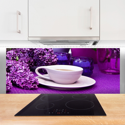 Kitchen Splashback Cup flowers floral white pink purple