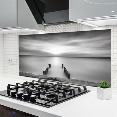 Kitchen Splashback Sea landscape grey