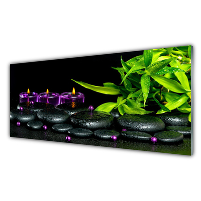 Kitchen Splashback Candle stones leaves art black green purple