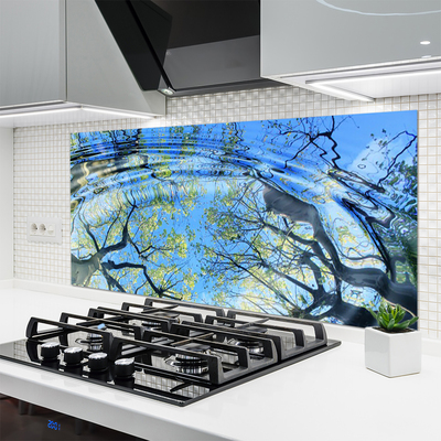 Kitchen Splashback Water trees art blue brown