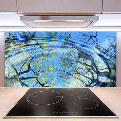 Kitchen Splashback Water trees art blue brown