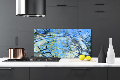 Kitchen Splashback Water trees art blue brown