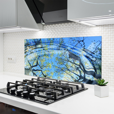 Kitchen Splashback Water trees art blue brown