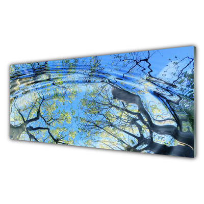 Kitchen Splashback Water trees art blue brown