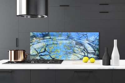 Kitchen Splashback Water trees art blue brown