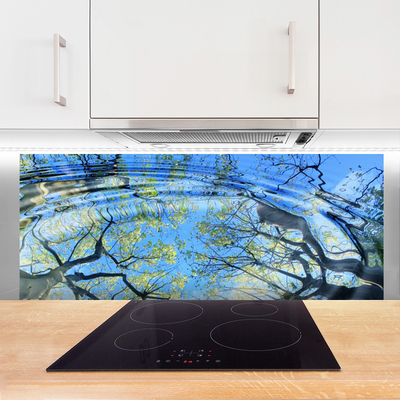 Kitchen Splashback Water trees art blue brown