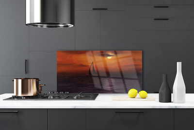 Kitchen Splashback Sea boat landscape yellow black grey