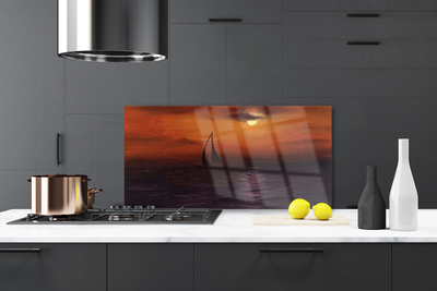 Kitchen Splashback Sea boat landscape yellow black grey