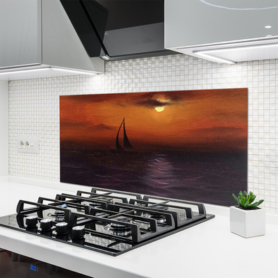 Kitchen Splashback Sea boat landscape yellow black grey