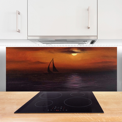 Kitchen Splashback Sea boat landscape yellow black grey