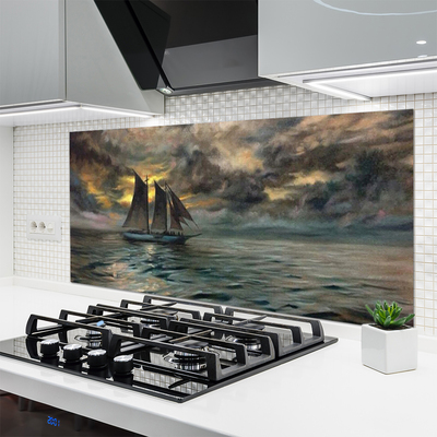 Kitchen Splashback Sea boat landscape grey yellow