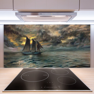 Kitchen Splashback Sea boat landscape grey yellow