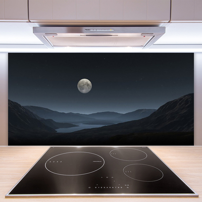 Kitchen Splashback Night moon landscape grey black