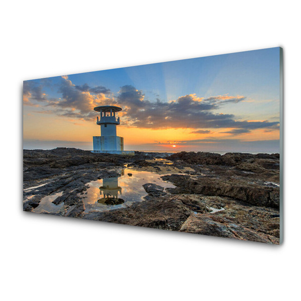 Kitchen Splashback Lighthouse landscape white grey