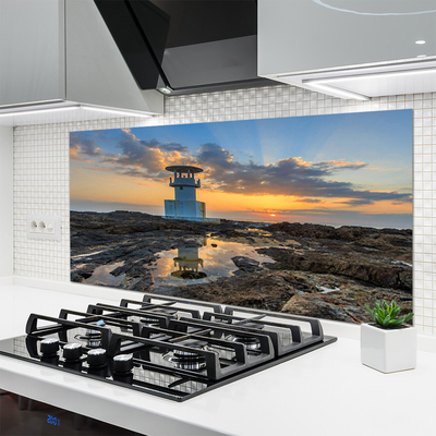 Kitchen Splashback Lighthouse landscape white grey