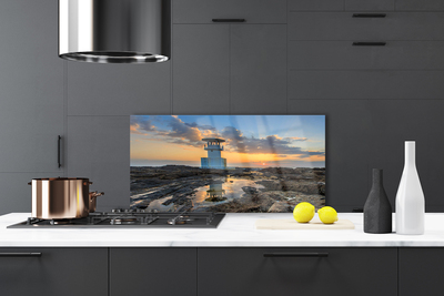 Kitchen Splashback Lighthouse landscape white grey