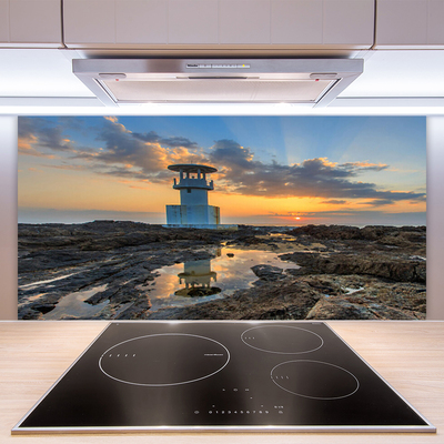 Kitchen Splashback Lighthouse landscape white grey