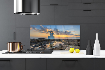 Kitchen Splashback Lighthouse landscape white grey