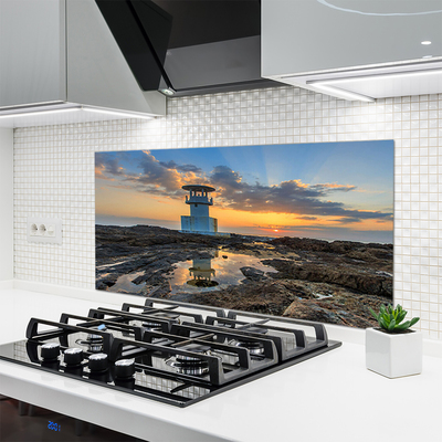 Kitchen Splashback Lighthouse landscape white grey