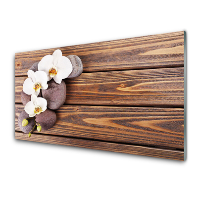 Kitchen Splashback Flower stones floral white brown