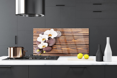 Kitchen Splashback Flower stones floral white brown