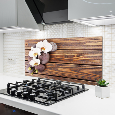 Kitchen Splashback Flower stones floral white brown