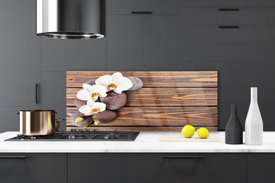 Kitchen Splashback Flower stones floral white brown