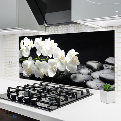 Kitchen Splashback Flower stones floral white black