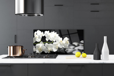 Kitchen Splashback Flower stones floral white black