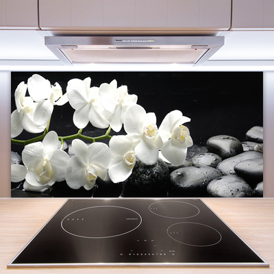 Kitchen Splashback Flower stones floral white black