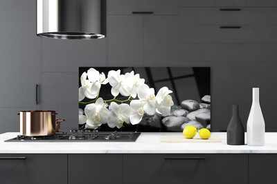 Kitchen Splashback Flower stones floral white black