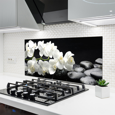 Kitchen Splashback Flower stones floral white black