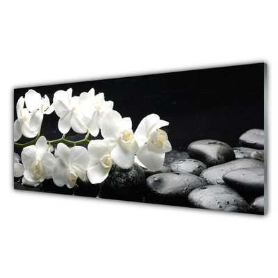 Kitchen Splashback Flower stones floral white black