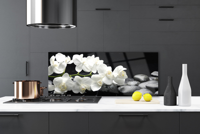 Kitchen Splashback Flower stones floral white black