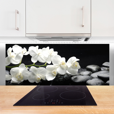 Kitchen Splashback Flower stones floral white black