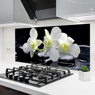 Kitchen Splashback Flower stones floral white black