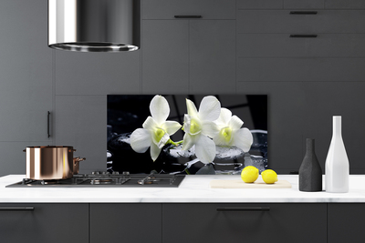 Kitchen Splashback Flower stones floral white black